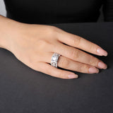 RYANEE Princess Cut Cubic Zirconia Halo Promise Engagement Ring For Women in 925 Sterling Silver, Simulated Diamond 14k White Gold Plated CZ Stackable Rings For Her, Wedding Band Bridal Ring Set 6
