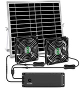 erifyng Solar Powered Fan with Battery, Rechargeable Solar Fan for Chicken Coop, Greenhouse, Shed, Outside with Two IPX7 Waterproof Exhaust Intake Fans 16.5Ft On/Off Switch Cable