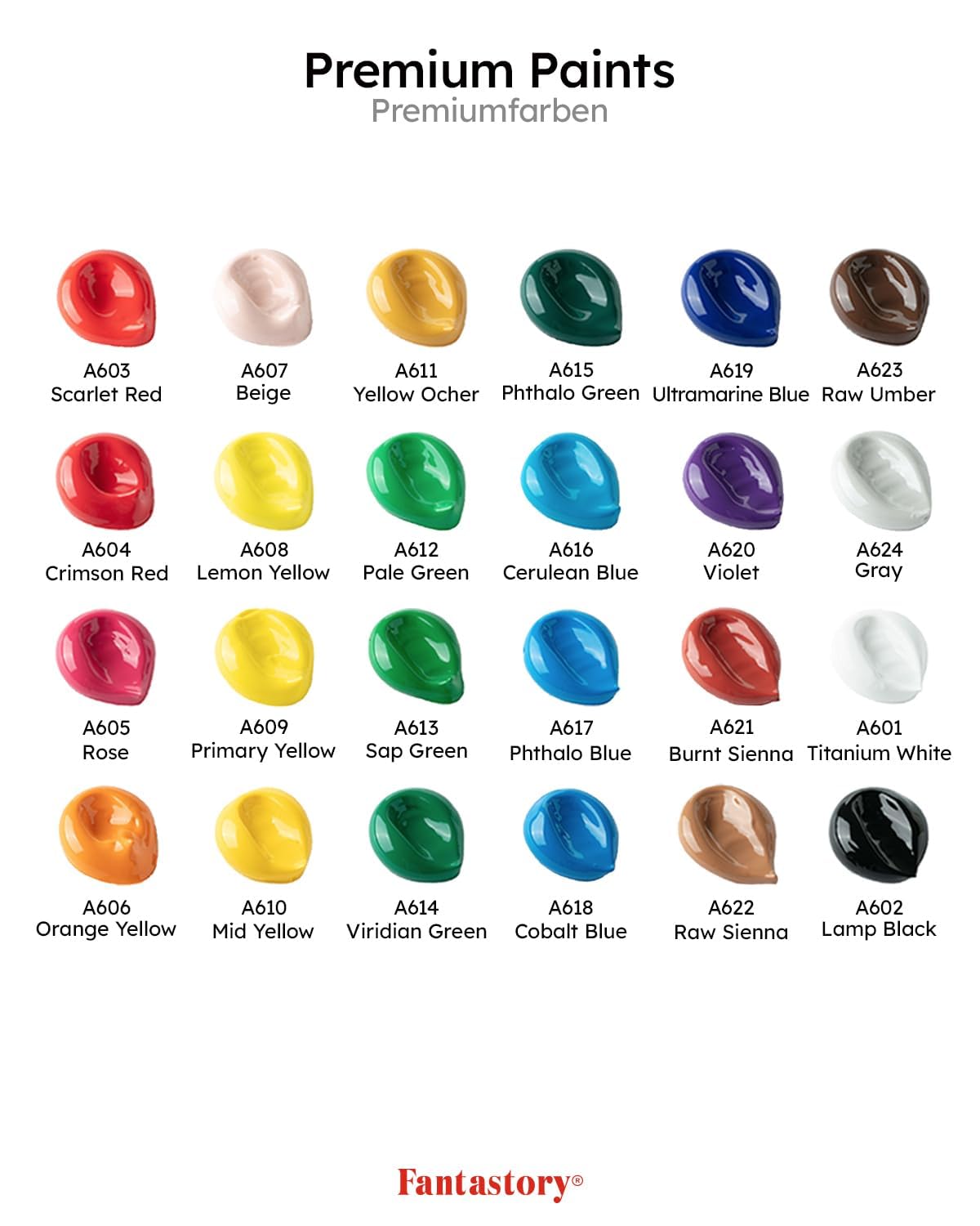 Fantastory Acrylic Paint Set, 24 x 60 ml with 12 Brushes; Christmas Acrylic Paint, Waterproof; For Artwork & DIY Projects on Canvas, Wood, Glass, Clay, Fabric, Ceramic, Paper, Canvas