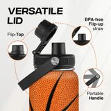 Basketball Water Bottle 32oz Stainless Steel Insulated Bottles for Men Women Sports Lovers Fan Players Coach - Basketball Gifts for Birthday Christmas