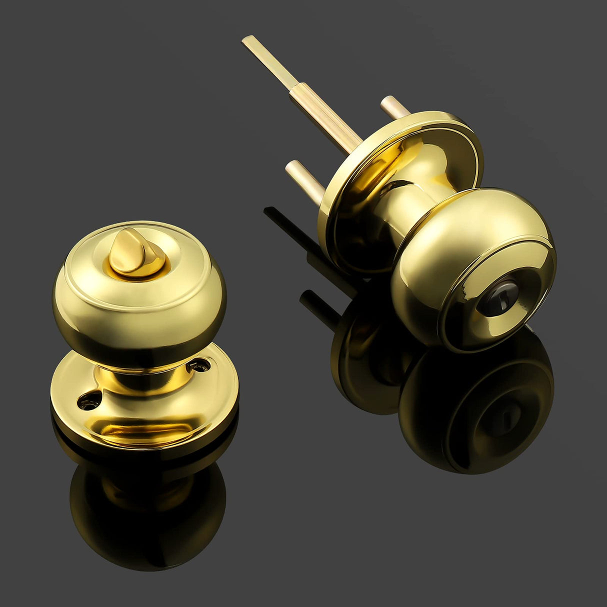 Probrico Privacy Door Knobs Lock Interior Bedroom Bathroom Door Handle Polished Brass Round Ball Keyless Lockset 5 Pack
