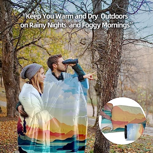 Outdoor Puffy Camping Blanket, Lightweight Down Alternative Puffy Printed Camping Large Ultra Warm Hammock Top Quilt Waterproof Blanket for Traveling Picnic Beach Party Cold Weather (Sunset)