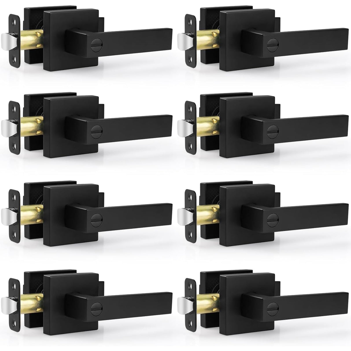 Estmoon 8 Pack Door Handles Black Interior Door Knobs, Keyless Privacy Door Levers with Lock Heavy Duty Door Handle for Bedroom Bathroom