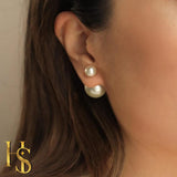 HighSpark Double Sided Pearl Earrings - Pearl Front Back Earrings - Many Styles - Stunning Gift - GD-White