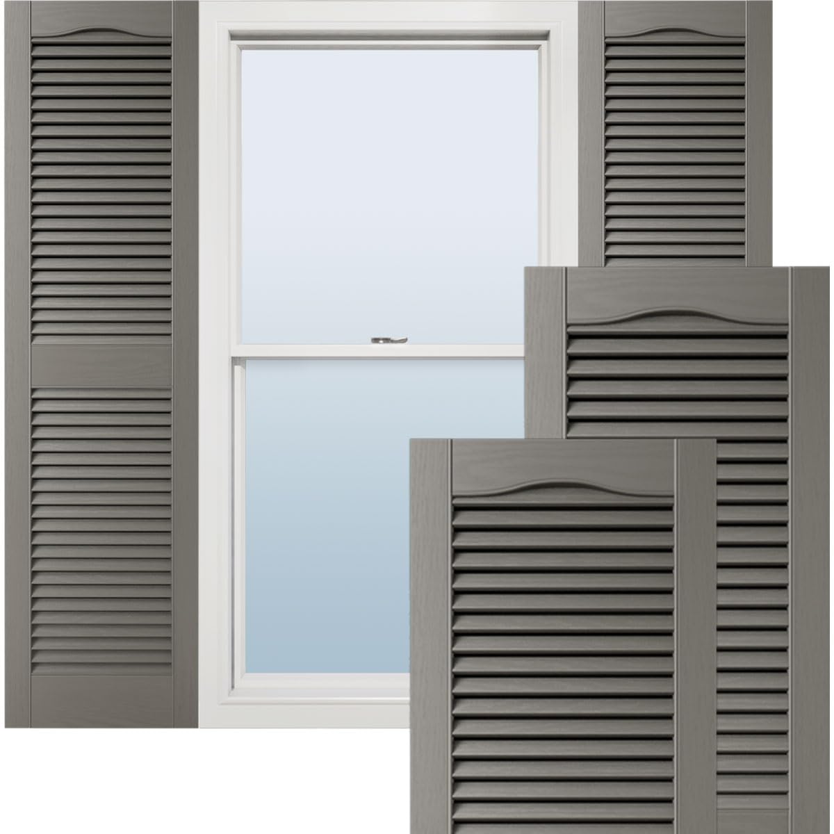 Ekena Millwork Lifetime Vinyl LL1S14X06700TG Standard Cathedral Top Center Mullion, Open Louver Vinyl Shutters, w/Installation Shutter-Lok's & Matching Screws (Per Pair), 14.5"W x 67"H, Tuxedo Grey