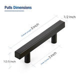 JOY DECOR 30 Pack 3 Inch Matte Black Square Cabinet Handles Stainless Steel Cabinet Hardware Pulls for Kitchen and Drawers with 5 Inch Overall Length
