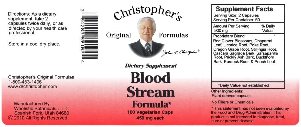 Christopher's Original Formulas Blood Stream Formula - Blood Circulation Supplements - Supports Vein Elasticity, Clean & Pure Bloodstream