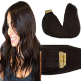 GOO GOO Tape in Hair Extensions Human Hair, 2 Dark Brown, 18inch 50g 20pcs, Thick Ends Straight Seamless, Invisible
