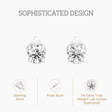 Gilded 1/4 ct. T.W. Round Lab Diamond Stud Earrings for Women | 925 Sterling Silver Studs | Hypoallergenic Fine Jewelry | 4-Prong Basket, Push Back Nut | SI1 Clarity, F Color, Round Cut