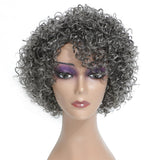 HUA Grey Glueless Wigs Human Hair Wigs for Black Women Grey Short Curly Wigs for Black Women Human Hair Mixed Kinky Curly Wear and Go Glueless Wig Ombre Gray 8 Inch Short Wigs for Older Women