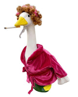 GigaCircle Lady Porch Goose Outfits with Wig, Rollers & Adhesive Dots- 23" Funny Bathrobe Lawn Geese Clothes, Hilarious Robe Porch Goose Outfits for Garden Decor, Gag Gift for Mom Grandma