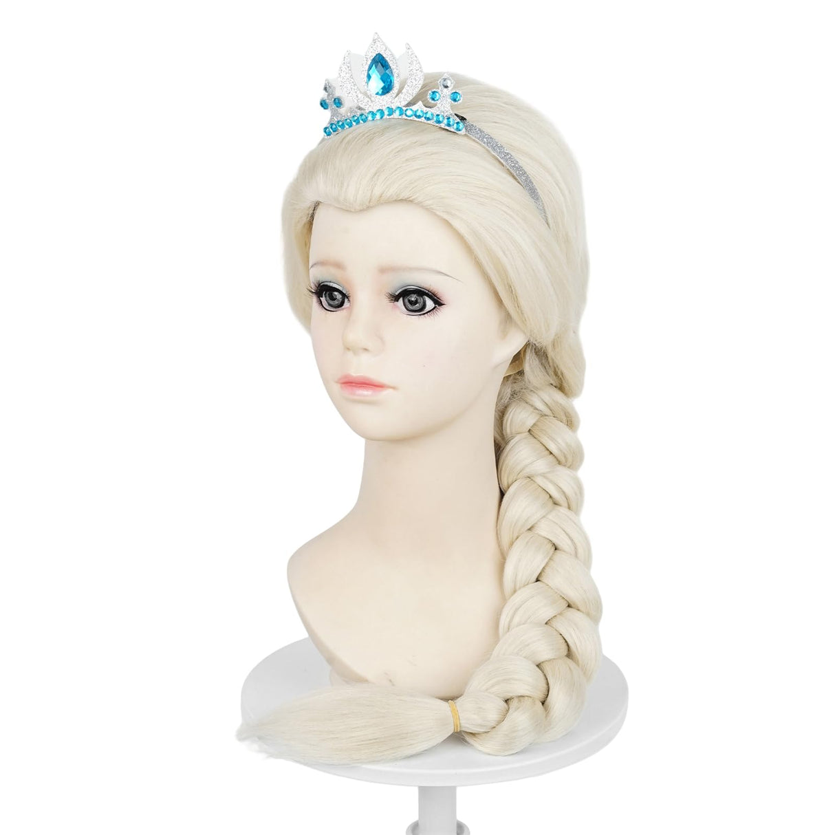 Probeauty Long Blonde Braided Wig for Girls Princess Cosplay, Kids Costume Wig with Magic Wand Crown for Halloween Christmas Birthday Party
