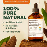 Kukka Sandalwood Essential Oil for Diffuser & Skin - 4 Fl Oz - 100% Pure Natural Sandalwood Oil, Woody Scent, for Massage, Perfume, Hair, Aromatherapy, Candle & Soap Making Scent DIY