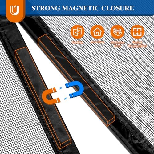 MAGZO Magnetic Screen Door Mesh 36'' x 80'', Reversible Left Right Offset Opening, Upgraded Polyester Material, Cat Friendly, Netting for Sliding Glass/Patio Doors, Annoying Creatures-Resistant, Black