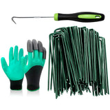 Bakulyor 100Pcs Green Landscape Staples 6 Inch Garden Artificial Turf Stakes Staples, 11 Gauge Lawn Galvanized Ground Fabric Pins for Weed Barrier Sod Decorations Holding Fence and Irrigation Tubing