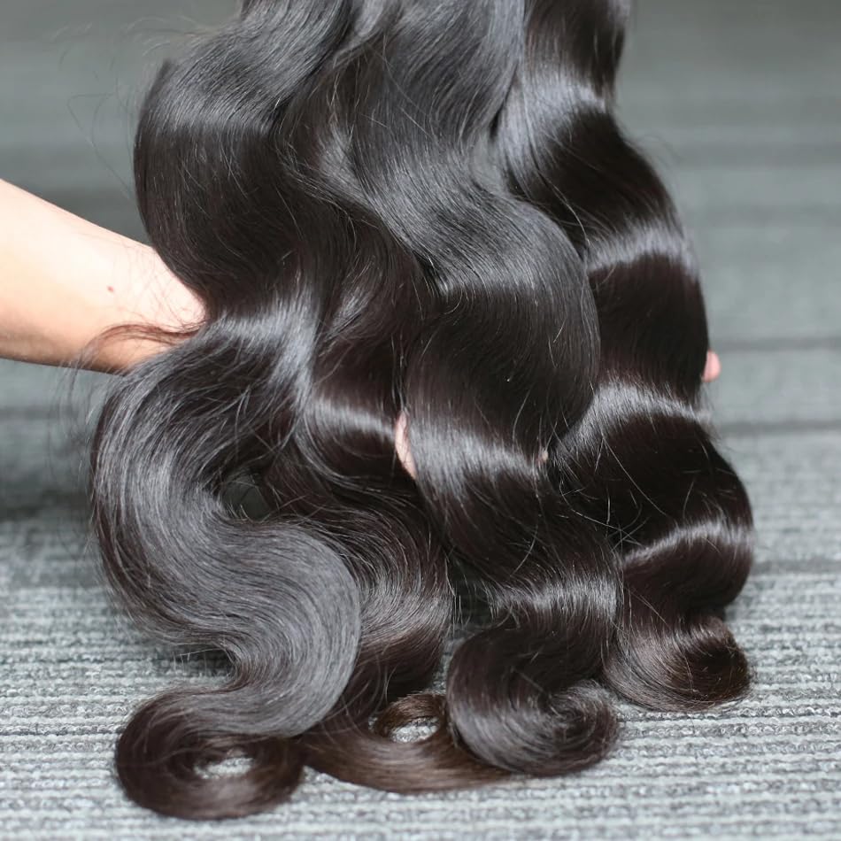 12A Body Wave Bundles Human Hair 16 18 20 22 Inch 4 Bundles Human Hair 100% Unprocessed Brazilian Body Wave Hair Extensions for Women Natural Black