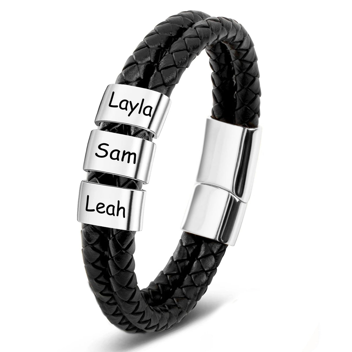 LASTSTA8 Fathers Day Dad Gifts from Daughter Son Custom Bracelet with Famliy Name Adjustable Braided Leather Bracelets Personalized Father‘s Day Bracelet for Dad