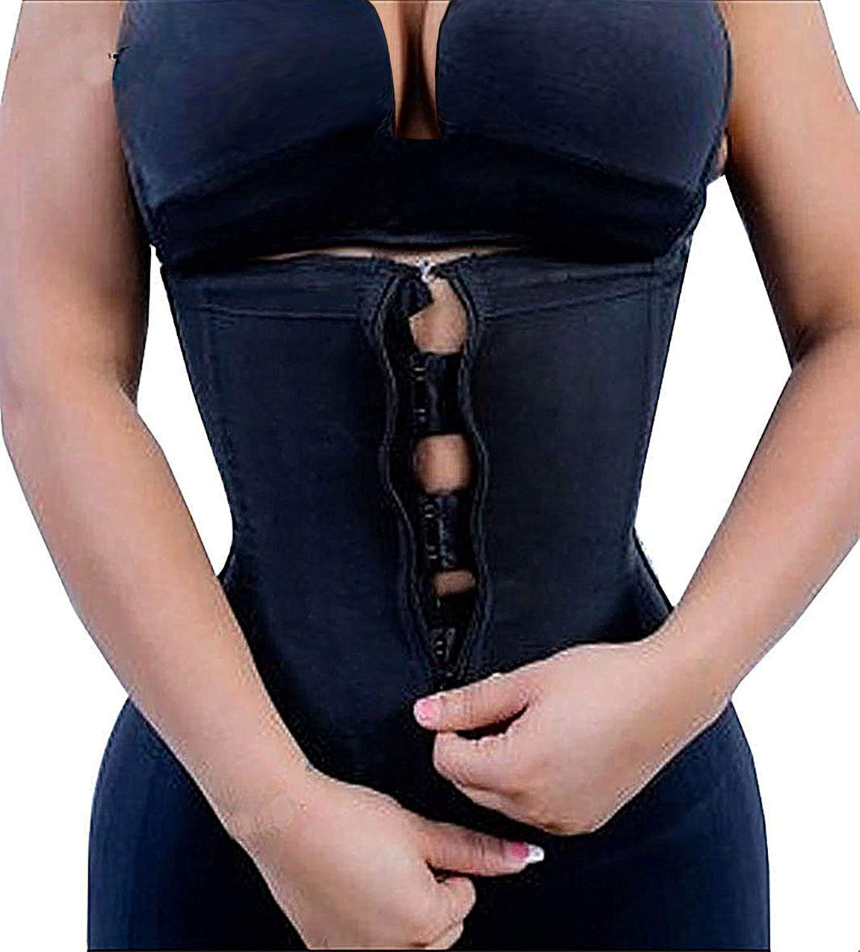 YIANNA Latex Waist Trainer for Women Tummy Control Zipper Underbust Waist Cincher Corset Hourglass Body Shaper Sport Girdle, YA2219-Black-M