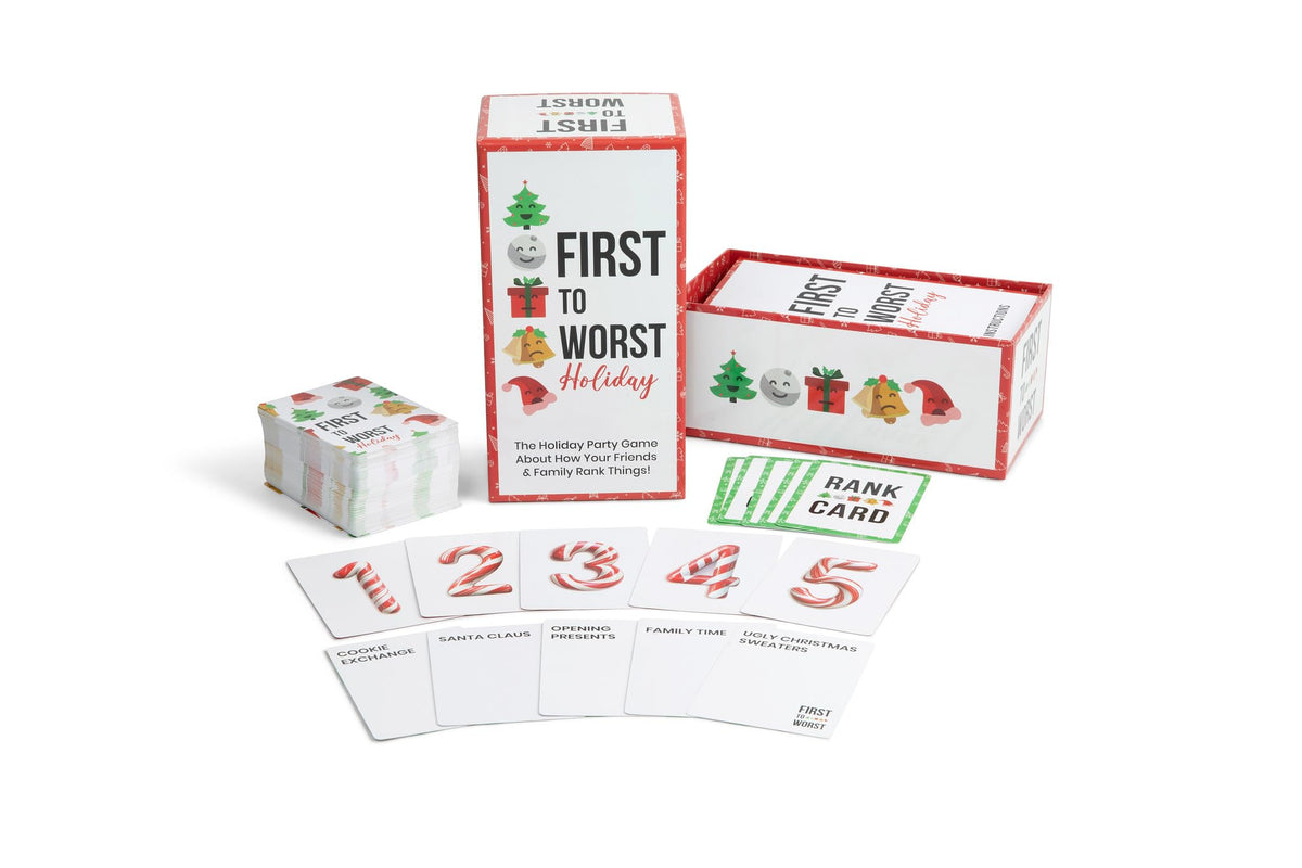 FIRST TO WORST Holiday Edition Party Game - A Festive Card Game About How Your Friends & Family Rank Things - Perfect for White Elephant Gifts, Stocking Stuffers and Board Games with Friends