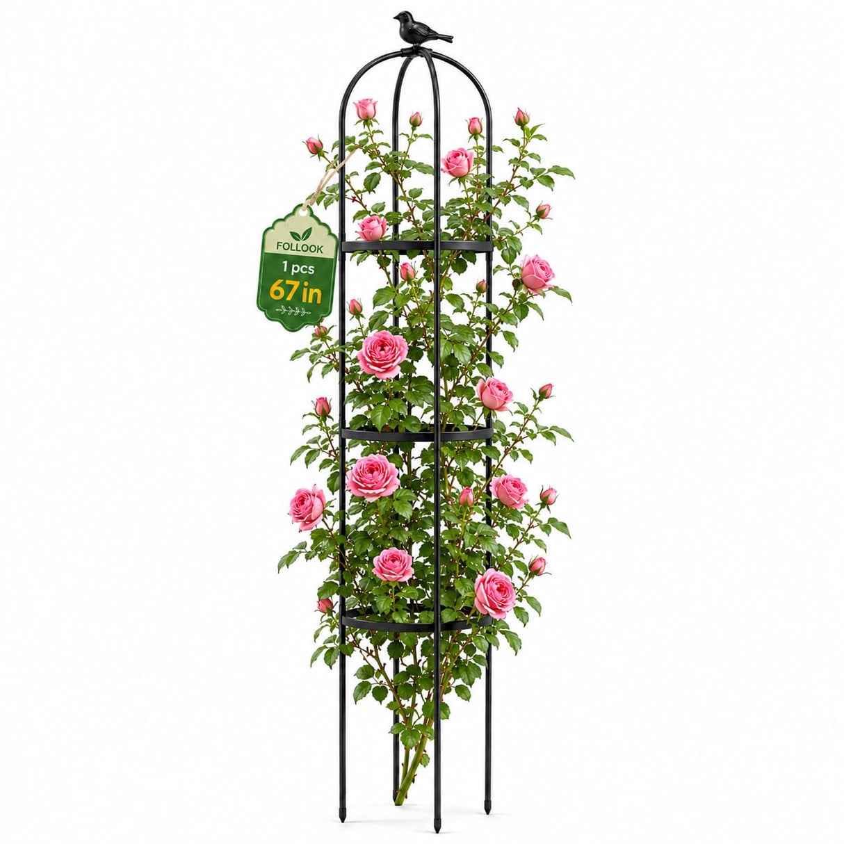 FOLLOOK Garden Obelisk Trellis for Climbing Plants Outdoor, 67", 1 Pack