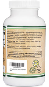 AKG Supplement (Alpha Ketoglutaric Acid) 1,000mg Per Serving (180 Capsules) Different and May Be More Effective Than AAKG (Recently Studied for Healthy Aging Properties) Gluten Free by Double Wood