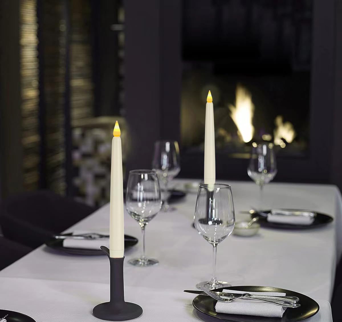 Flameless Taper Candles with Remote Control and Timer, Battery Operated LED Candlesticks with Flickering 3D Flame, 9.6 Inches Plastic Fake Candles for Christmas, Wedding and Home Decor (Ivory, 15)