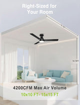DAMINY 42 inch Ceiling Fans with Lights,3 Blades,3CCT, Low Profile Ceiling Fan with Light and Remote Control,Ceiling Fan for Bedroom, Kitchen,Indoor/Outdoor Use,Flush Mount-Black
