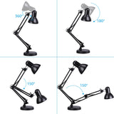 TORCHSTAR Metal Desk Lamp with Clamp, Swing Arm, Architect Adjustable Gooseneck Table Lamp, Clip Desk Lights for Home Office, Work, Study, Reading, E26 Base, Multi-Joint, Black