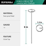 SUMGROW 240 Pack 6-inch, Landscape Staples, Fabric Pins, Weed Barrier Stakes, Circle Top Galvanized Steel Spikes for Securing Outdoor Tent, Ground Sheets, Fleece, Edging, Lawn Turf, Decorations