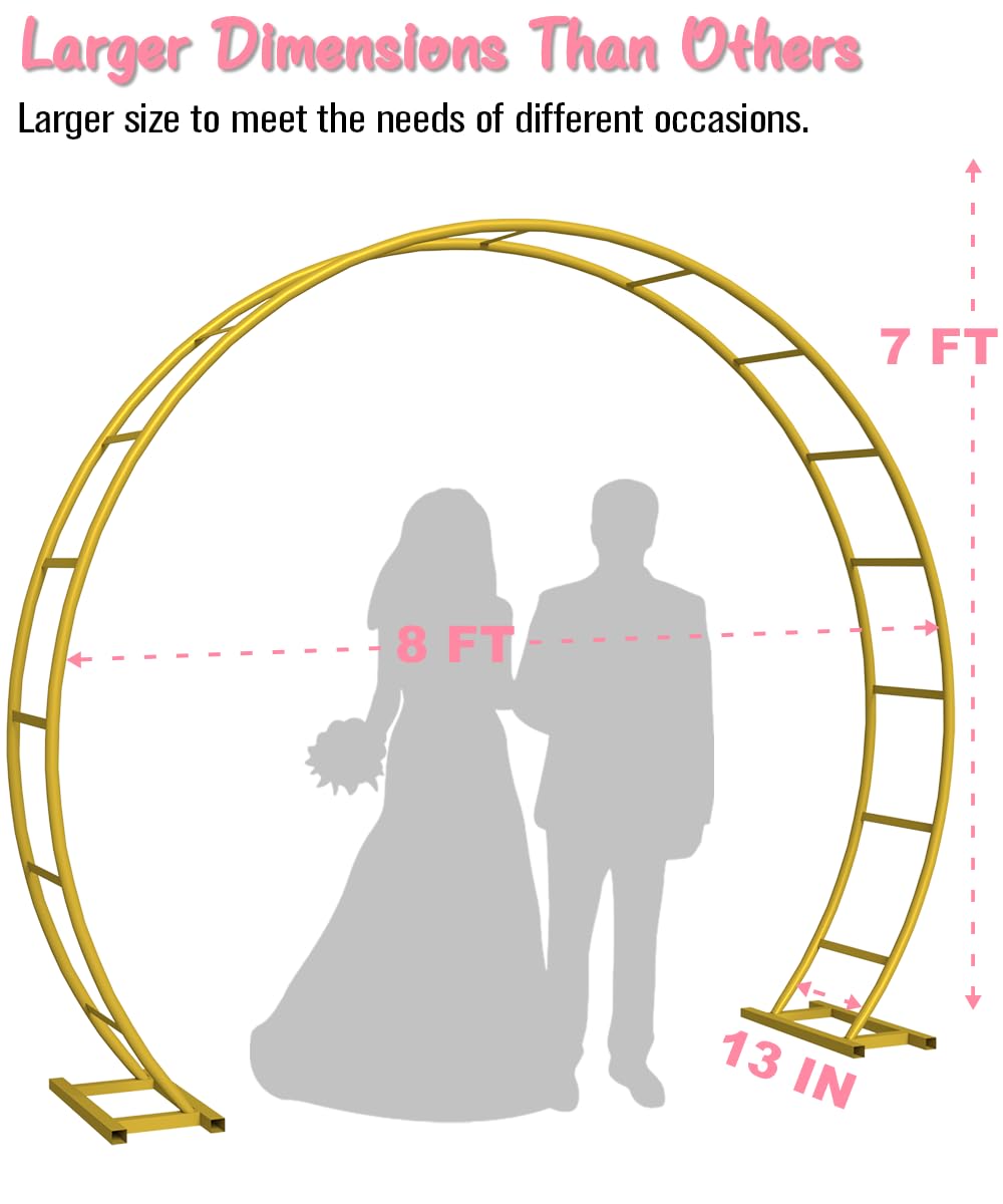 Queension Metal Arch Backdrop Stand 8Ft Wide 7Ft High, Wedding Arch Frame for Wedding Decorations, Balloon Arch Stand with Base for Ceremony, Outdoor Garden Arch Trellis for Climbing Plants, Gold