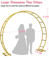 Queension Metal Arch Backdrop Stand 8Ft Wide 7Ft High, Wedding Arch Frame for Wedding Decorations, Balloon Arch Stand with Base for Ceremony, Outdoor Garden Arch Trellis for Climbing Plants, Gold