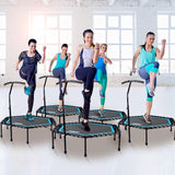 ONETWOFIT 48" Silent Mini Trampoline with Adjustable Handle Bar Fitness Trampoline Bungee Rebounder Jumping Cardio Trainer Workout for Adults Blue