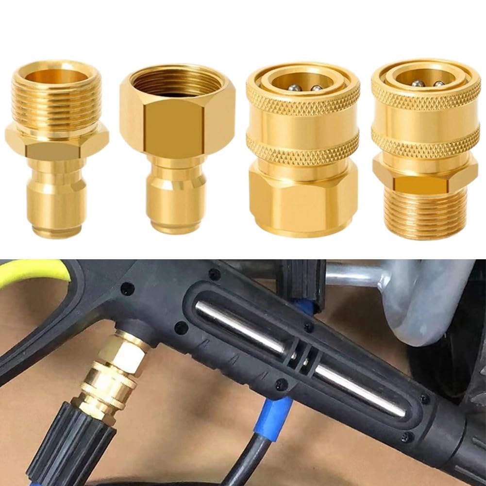 Oniissy 4pcs 3/8" 1/4" Quick Connect Adapter M22-15/14mm For Pressure Washer Hose,Fast Connect & Quick Release Disconnect for Washer Hose Pump (M22-14MM 3/8")
