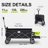TANSTRIDER Collapsible Wagons Carts Foldable with Extended Tailgate, Folding Wagon Cart on Wheels, Portable Heavy Duty Shopping Carts for Groceries, Apartment, Garden, Camping, Sports,Outdoor (Black)