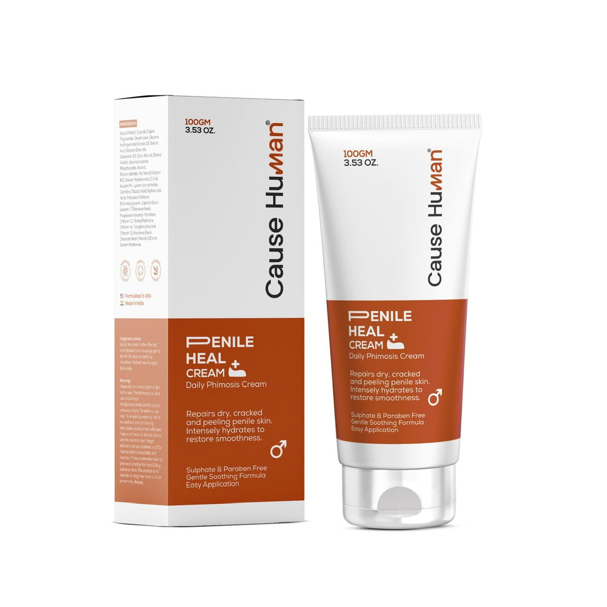 CAUSEHUMAN Penile heal cream for phimosis, redness, dryness, and scarring of skin | Prevents Irritation | Phimosis Cream | Restores and Moisturizes skin | 100 ml (3.38 fl oz) | 60 days supply