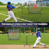 BAGAIL 7x7 ft Baseball & Softball Practice Net with Bow Frame for Batting, Hitting, Pitching, Portable Baseball Throwing Net with 2 Strike Zone Batting Tee, Carry Bag, Great for All Levels