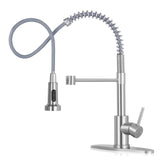 DJS Kitchen Faucets with Pull Down Sprayer Brushed Nickel -Single Handle 1 or 3 Holes Spring Kitchen Sink Faucet with Deck Plate for Farmhouse RV Vessel Basin