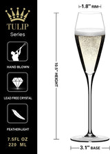 Champagne Flutes Glasses Set of 4, Hand Blown Crystal Wedding Flutes Glass, Ideal for Weddings, Anniversaries, Christmas, Special Days, 10.5 inch, 7.5 oz, Clear