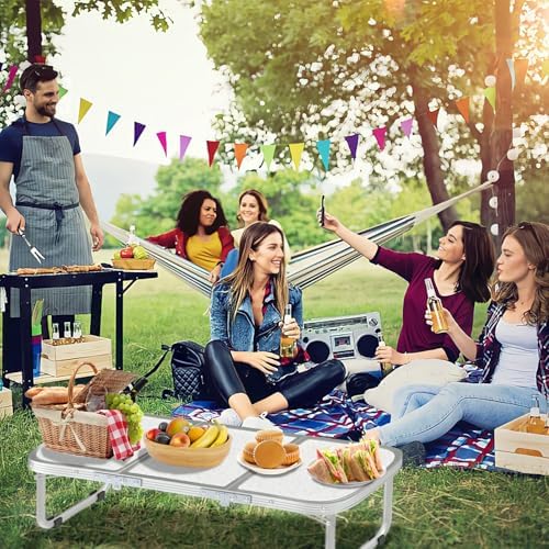 AO LI GEI Folding Camping Table Small with Storage Bag,Adjustable Height Portable Picnic Table,Upgraded Thickening Lightweight Outdoor Table Aluminum Legs (Sliver:15.7"x35.4", Height:10.6")