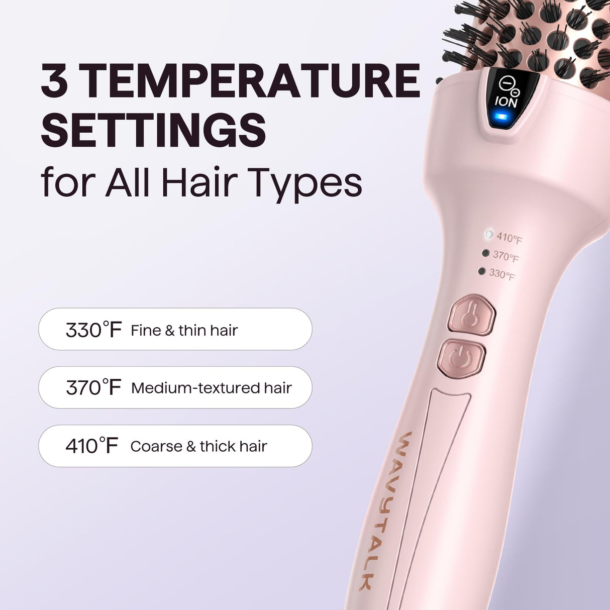 Wavytalk Updated Version Thermal Brush, 1.5 Inch Negative Ion Blowout Express Thermal Round Brush Creates Salon-Quality Blowouts, lonic Frizz Reduction Makes Hair Shinier & Smoother (Millennial Pink)