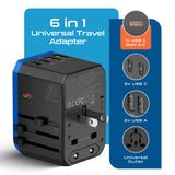 Ceptics 70W World International Travel Plug Adapter - Powerful GaN Tech with Pd & QC 3.0 Dual 3X USB-C Power - 2 USB Ports Wall Charger Type I C G A Outlets 110V 220V A/C - EU Euro US UK (70-KU)