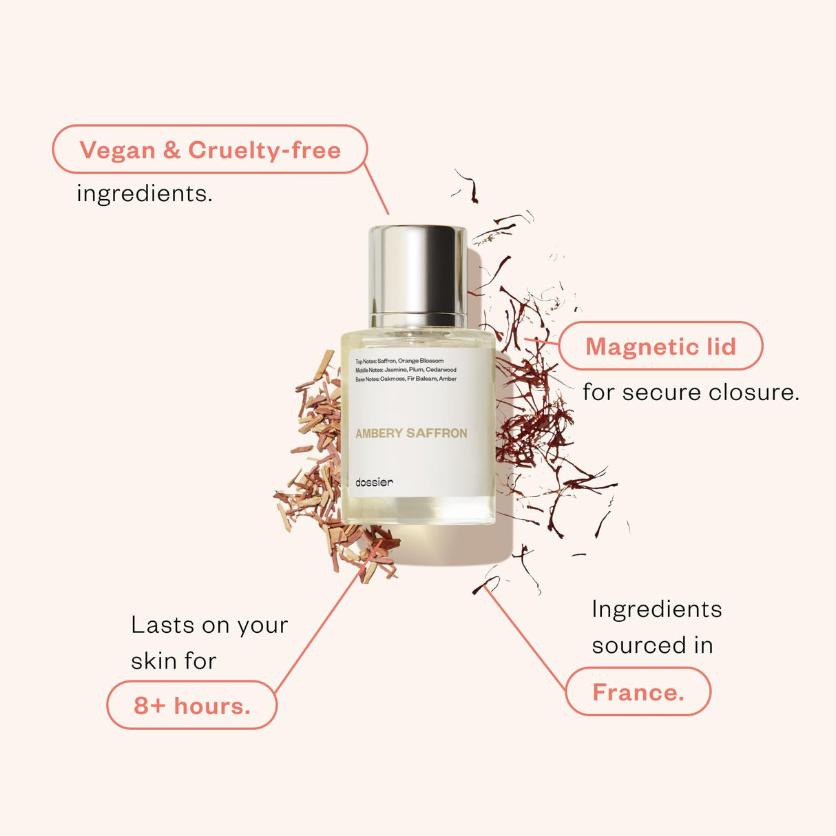 Dossier - Ambery Saffron 1.7 Fl Oz (50ml) - Eau de Parfum - Inspired by B.accarat R.ouge 540 - Vegan, Unisex Perfume Spray