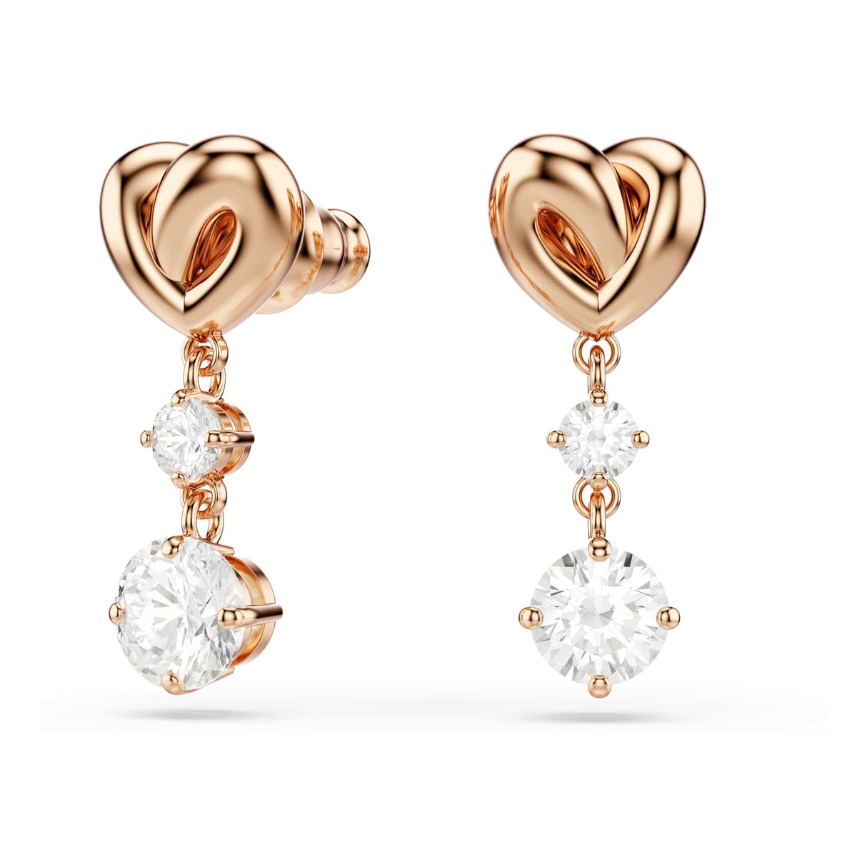 Swarovski Lifelong Heart Drop Pierced Earrings for Women, Set of White Crystal Heart Design Earrings with Rose-Gold Tone Plating