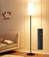 luckystyle Dimmable Floor Standing Tall Lamp, 12W Led Bulb with Lampshade, Foot Switch, Remote Custom Color Temperature Pole for Bedroom, Office, Kids & Living Room, Black