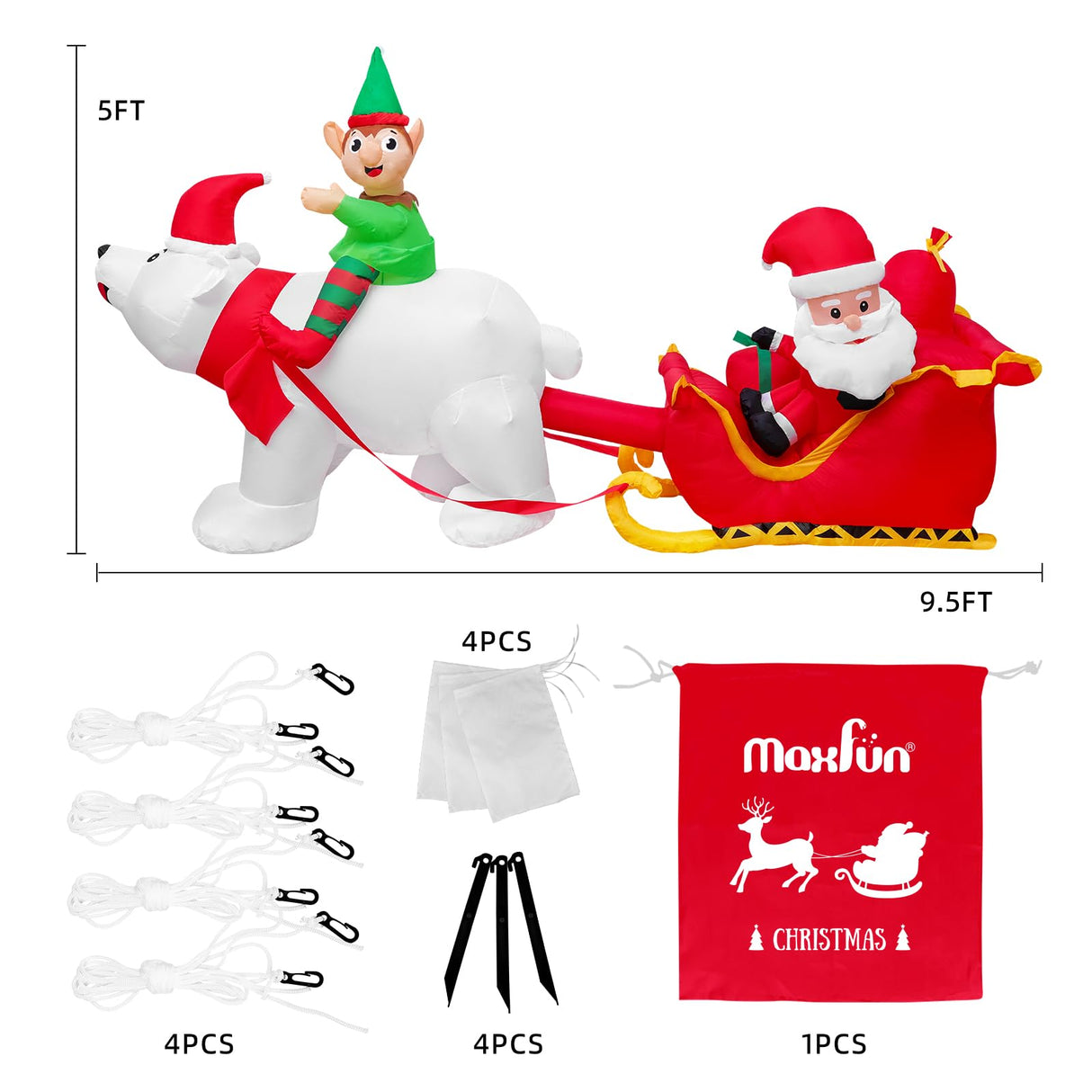 Max Fun 9.5Ft Christmas Inflatables Outdoors Decorations Santa Claus on Sleigh LEDs Build-in Blow Up Christmas Yard Inflatable Decoration for Outdoor Indoor Garden Lawn