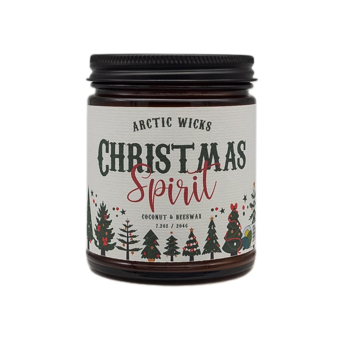 Arctic Wicks Scented Coconut Beeswax Candles | Coconut Beeswax Non Toxic Candle 9oz Amber | Farmhouse Candles Non-Toxic Clean Burn 100% USDA Certified Biobased (Christmas Spirit)