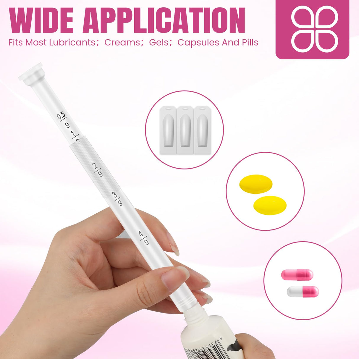 60 PACK Disposable Vaginal Suppository Applicator for Women, Fits Most Lubricants Creams Gels Pills Tablet Suppositories, Threaded End, Soft & Small Tip, with Dosage Markings, Individually Wrapped