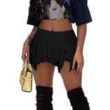 Women's Lace Christmas Short Skirt Sexy Y2K Solid Low Waist Patchwork Flowy Ruffle Pleated Mini Skirts Streetwear Black L