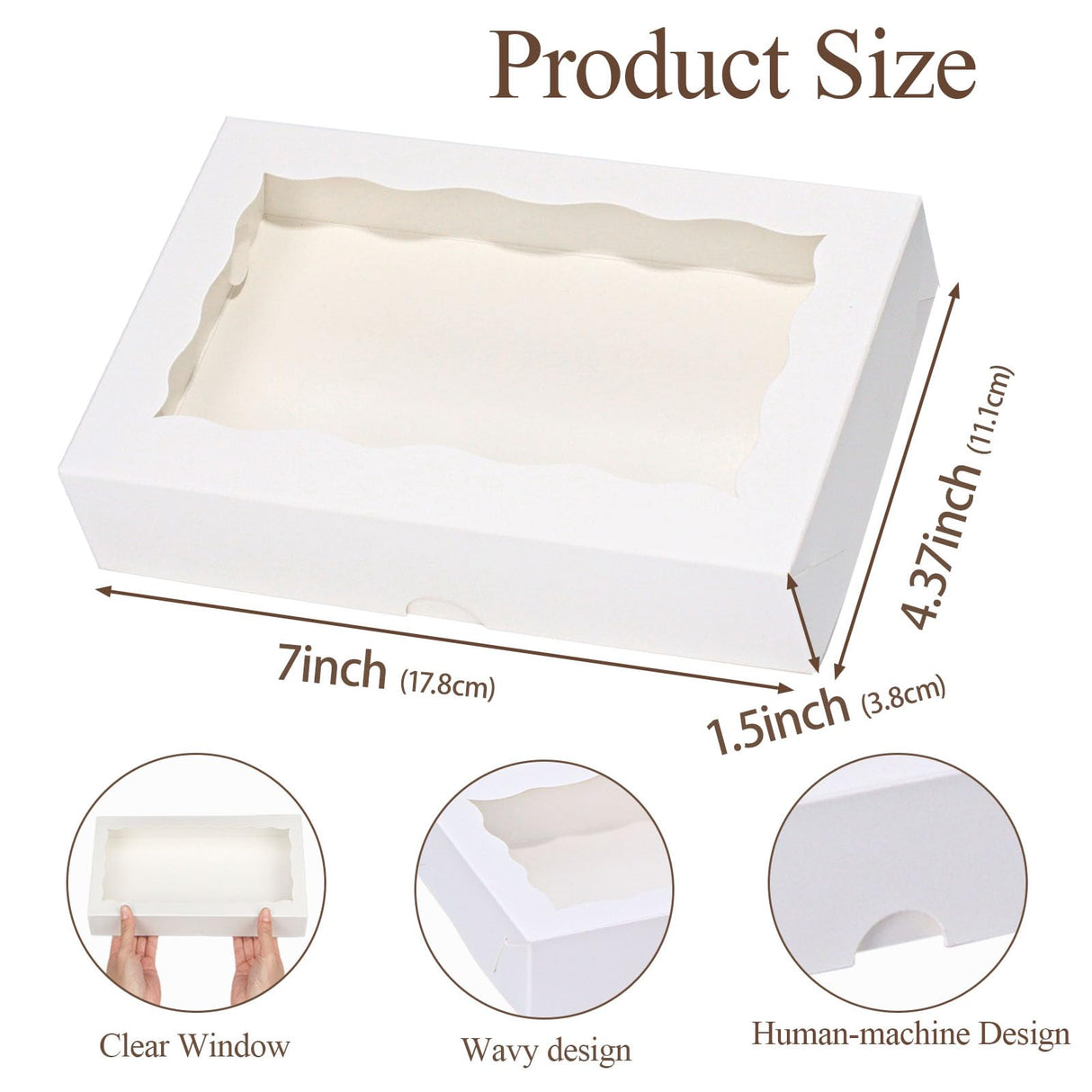 RomanticBaking 100 Pack White 7 x 4 3/8 x 1 1/2inches Cookies Boxes with Window Christmas Bakery Packaging for Macaron Treat Boxes Chocolate Truffle