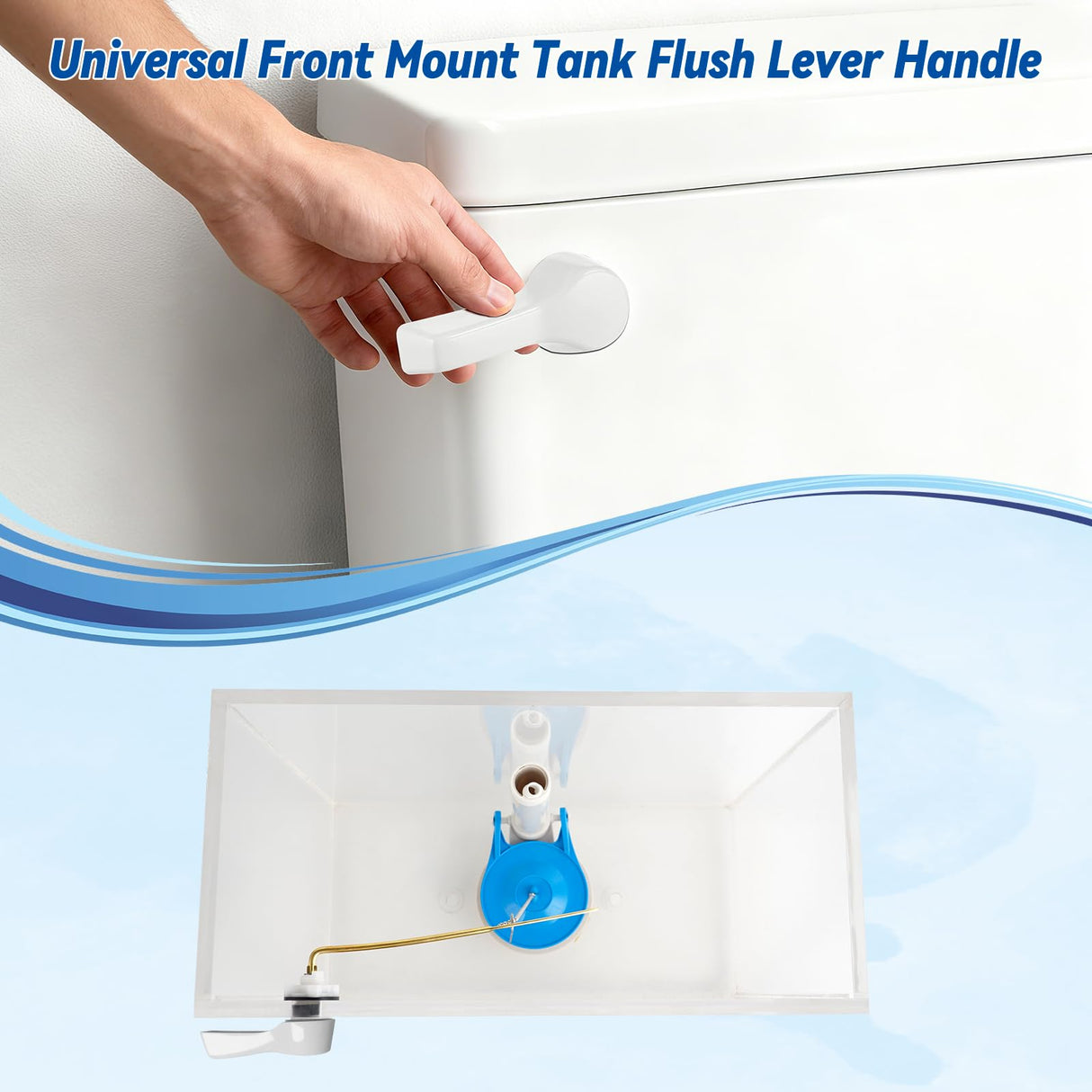 Hibbent Universal Front Mount Metal Toilet Handle Replacement Kit, Brass Toilet Tank Flush Lever with Stainless Steel Adjustable Flapper Chains for Most Toilets, White